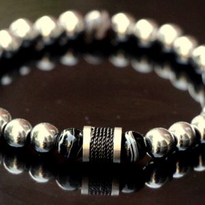 Hematite with Madagascar Agate Stretch Bracelet