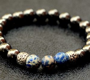 Hematite and Blue Sea Sediment Jasper Stretch Bracelet