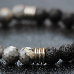 Lava Stone and Marble Stone Stretch Bracelet