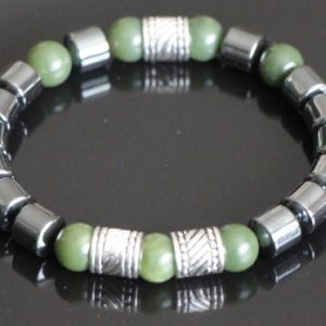 Men's jade and hematite stretch bracelet