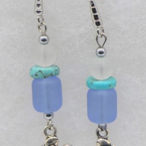 Blue and White Sea Glass Earrings