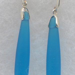 Blue Sea Glass Earrings with Sterling Silver Pinch Bails