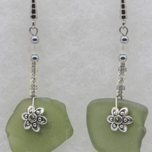 Green and White Sea Glass with Sterling Silver Tubing