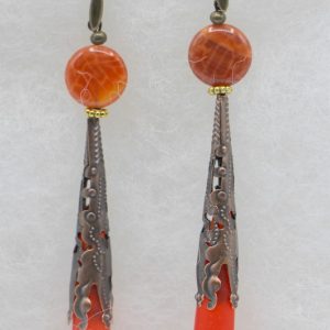 Red Teardrop Sea Glass with Crab Fire Agate
