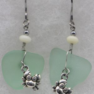 Sea Foam Green Sea Glass with Crab Charms