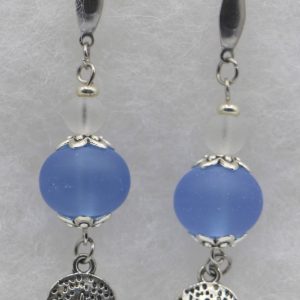 Blue and White Sea Glass Earrings