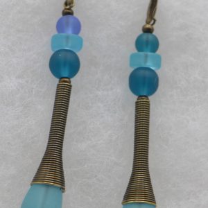 Sea Glass Earrings with Bronze Wire Coiled Caps