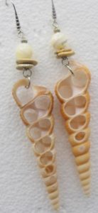 Statement Sponge Coral Earrings with center cut turretella shells. Yellow turquoise and mother of pearl accent. French hooks.