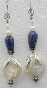 Statement pearl and lapis earrings