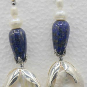 Statement pearl and lapis earrings