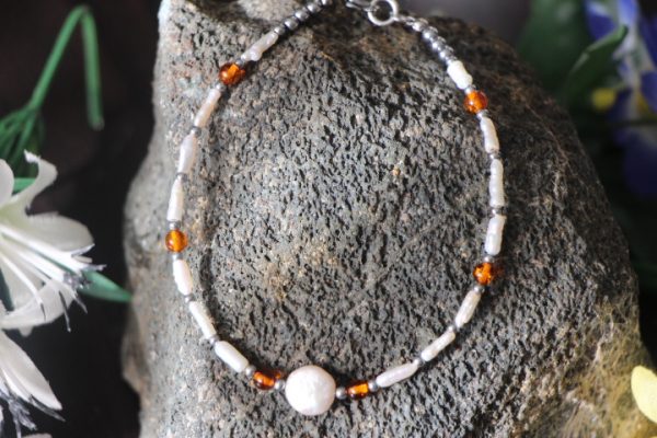 Pearl and Amber Ankle Bracelet