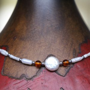 Pearl and Amber Ankle Bracelet