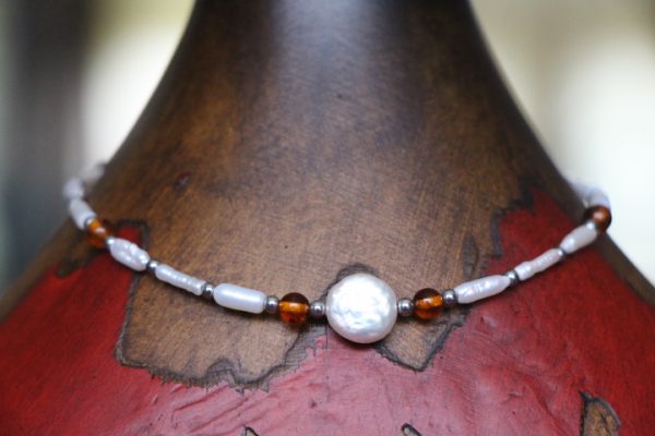 Pearl and Amber Ankle Bracelet