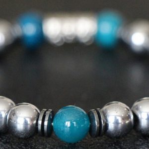 Hematite and Blue Agate Stretch Bracelet