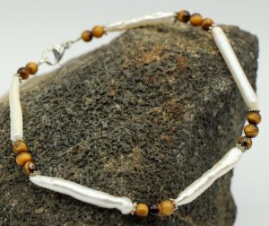 Freshwater Pearl and Tigers Eye Anklet