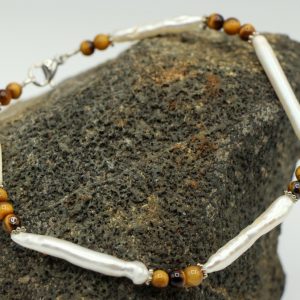 Freshwater Pearl and Tigers Eye Anklet