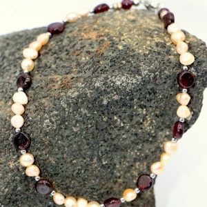 Fresh Water Pearls and Garnet Anklet