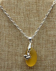 Yellow Sea Glass and Sterling Silver Pendant Necklace