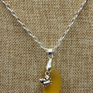 Yellow Sea Glass and Sterling Silver Pendant Necklace