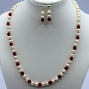 Bridal Inspired Pearl and Garnet Necklace