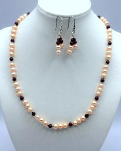 Bridal Inspired Pearl and Garnet Necklace