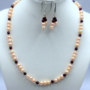 Bridal Inspired Pearl and Garnet Necklace