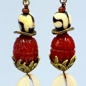 Cowry and carnelian earrings