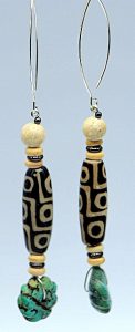 Tibetan Style dZi Beads and turquoise earrings