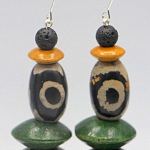 Mud cloth and wood earrings