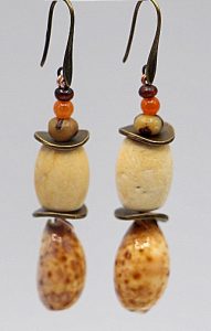 Lynx cowry shell and river stone earrings