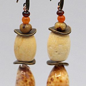 Lynx cowry shell and river stone earrings