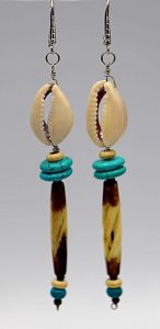 Hand carved bone with cowry shell earrings