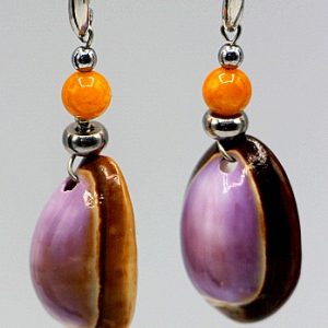 Snake Head Purple Top Cowry Shell Earrings