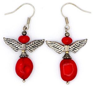 Red coral angel earrings