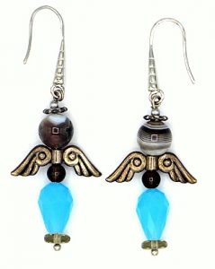 Chalcedony and Botswana agate angel earrings