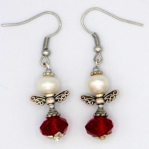 Cherry quartz crystal with fresh water pearl angel earrings