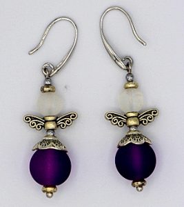 Cultured sea glass and frosted glass angel earrings