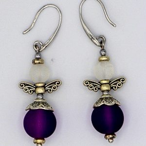 Cultured sea glass and frosted glass angel earrings