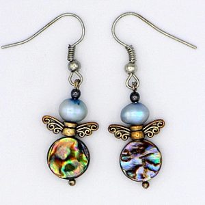 Abalone and pearl angel earrings