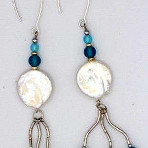 Pearl and sea glass chandelier earrings