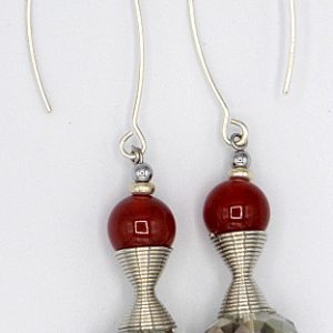 Carnelian and faceted glass drop earrings