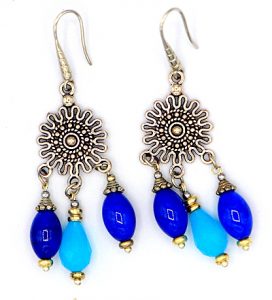 Chalcedony and lapis lazuli chandelier earrings