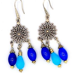 Chalcedony and lapis lazuli chandelier earrings