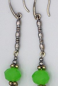 Green faceted glass drop earrings