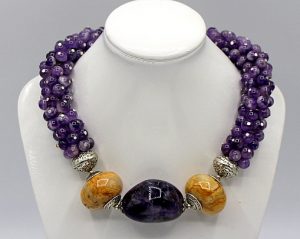 Chunky Amethyst and Petrified Agate Necklace