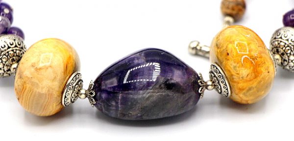 Chunky Amethyst and Petrified Agate Necklace