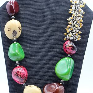 Tagua Nuts and Mud Cloth Statement Necklace