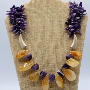 Chunky Amethyst and Citrine Necklace