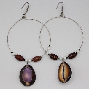 Snake Head Purple Top Cowie Shell Hoop Earrings