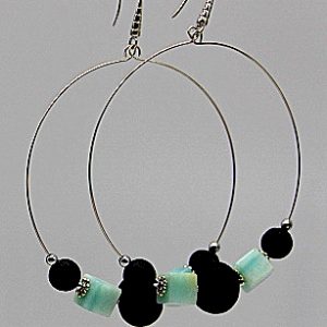 Peruvian Blue Opals and Lava Stone Hoop Earrings